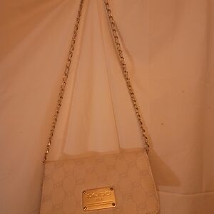 bebe Cream Crossbody Bag with Gold Chain